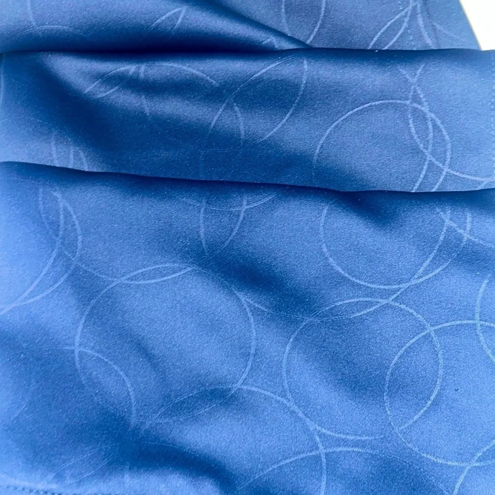 Luxury Long Royal Blue Grommet Curtains Geometric Concentric Circle Pattern